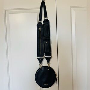 Bandolier black Round Crossbody Bag with Multi-Pocket Strap - Black